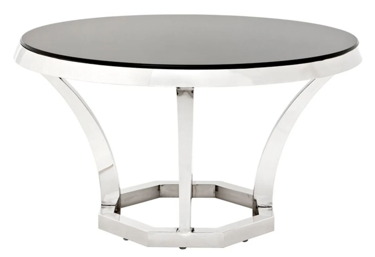 Luxury stainless steel dining table with black glass 130 x H. 75 cm - designer table