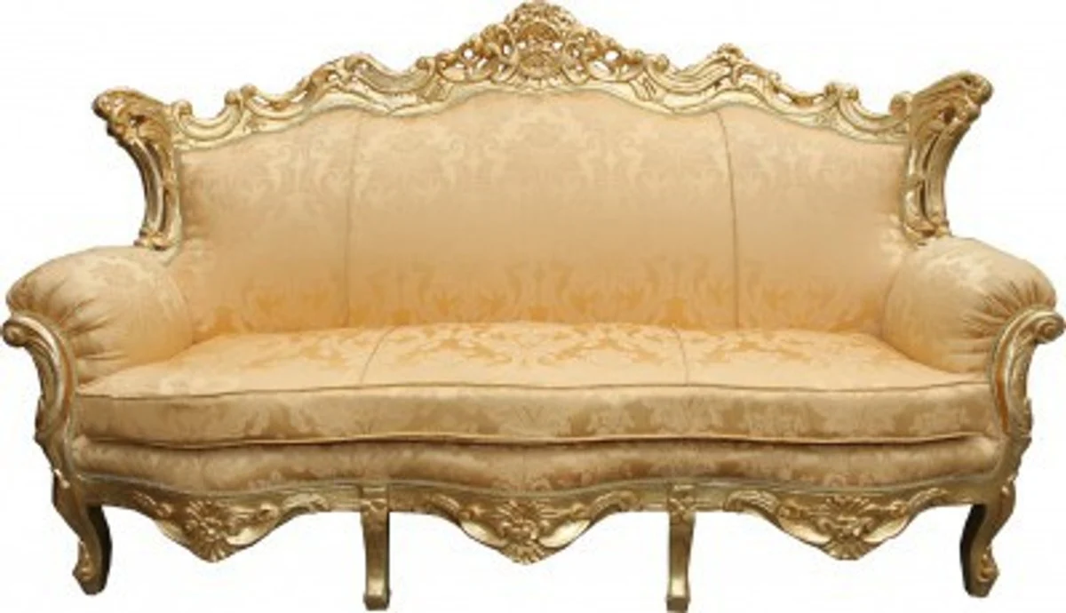 Baroque living room set gold flowers pattern/ gold - 3-seater sofa + 2-seater sofa + 1 armchair