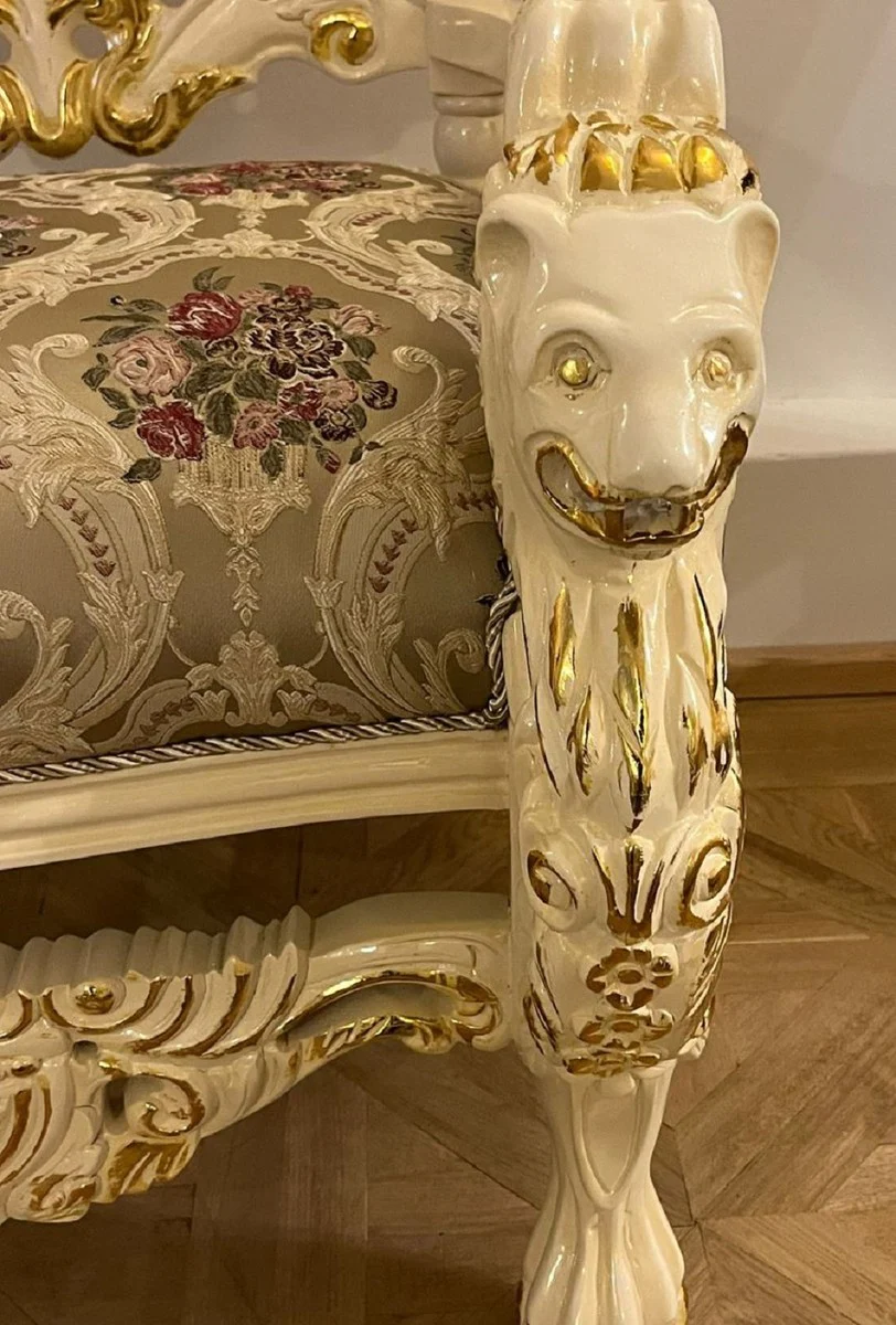Pompöös by Luxus Barock Thron Sessel Krone Creme / Gold - designed by Harald Glööckler