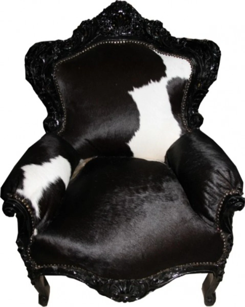 Baroque armchair King cowhide / black 85 x 85 x H. 120 cm - Baroque furniture