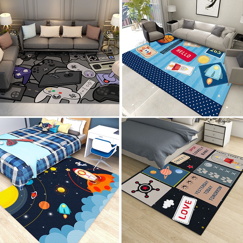 Children Carpet Rug Flannel Non-Slip Baby Carpet Rectangle Bedroom Rug Living Room Kids Play Mats