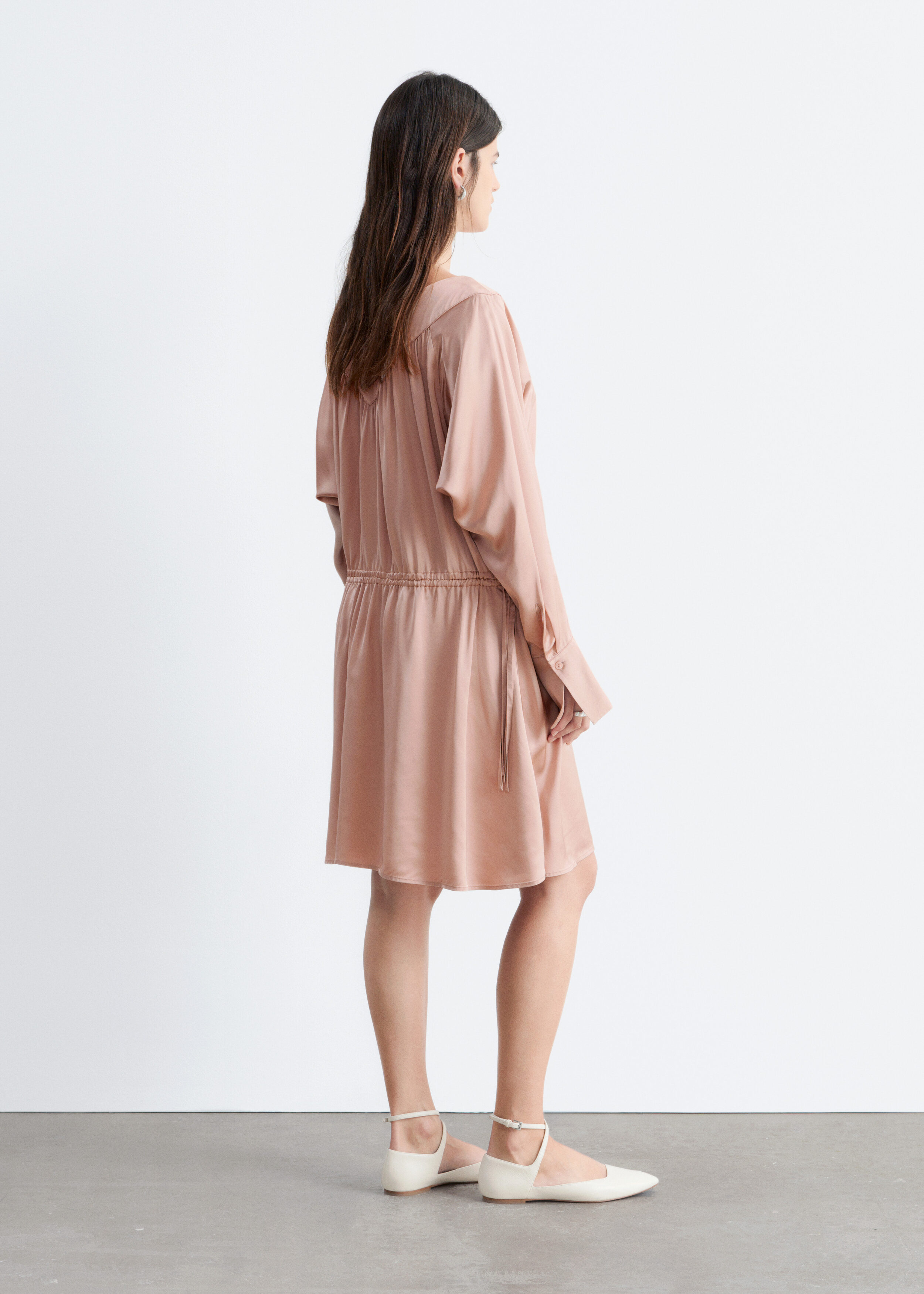 & Other Stories DRAWSTRING V-NECK MINI DRESS
