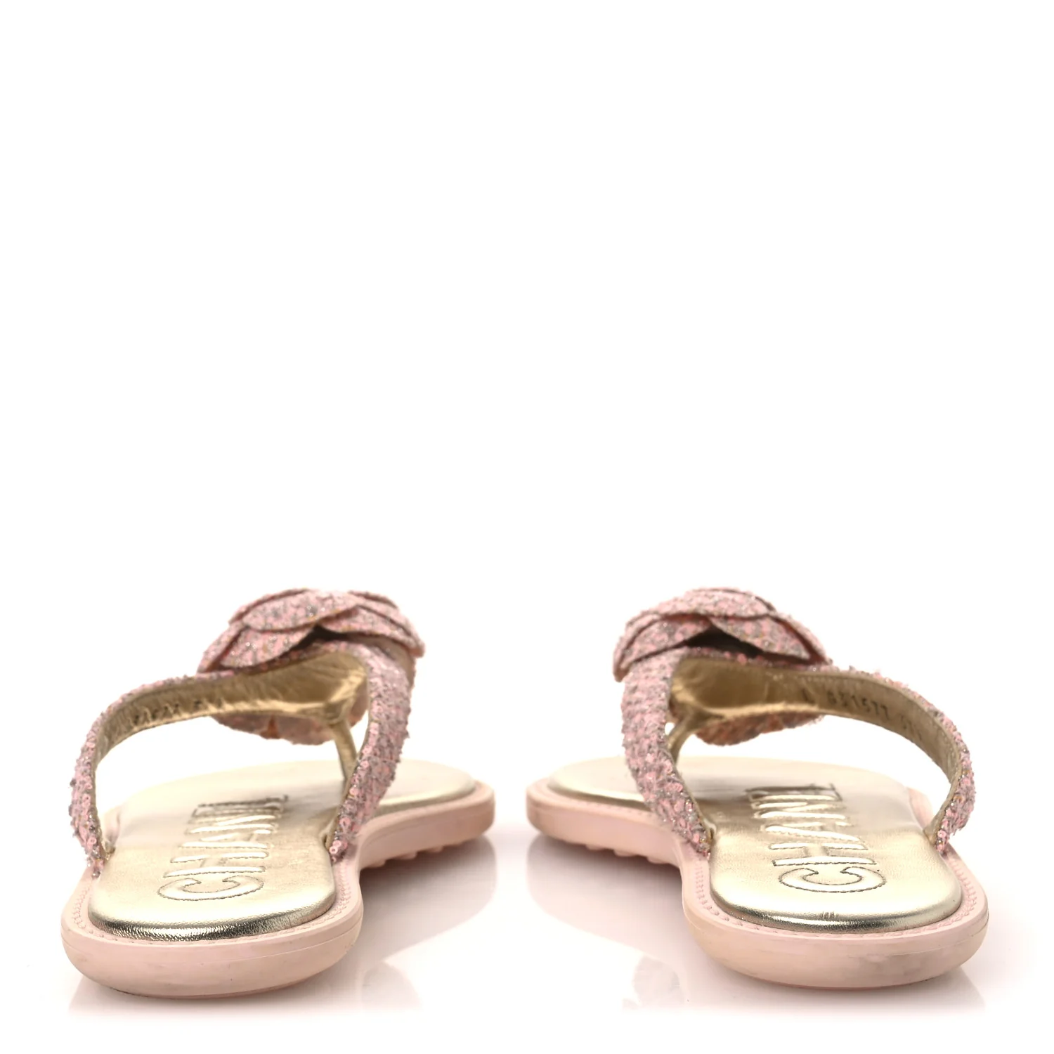 Tweed Camellia Thong Sandals 37.5 Salmon Apricot Gold - Top Club