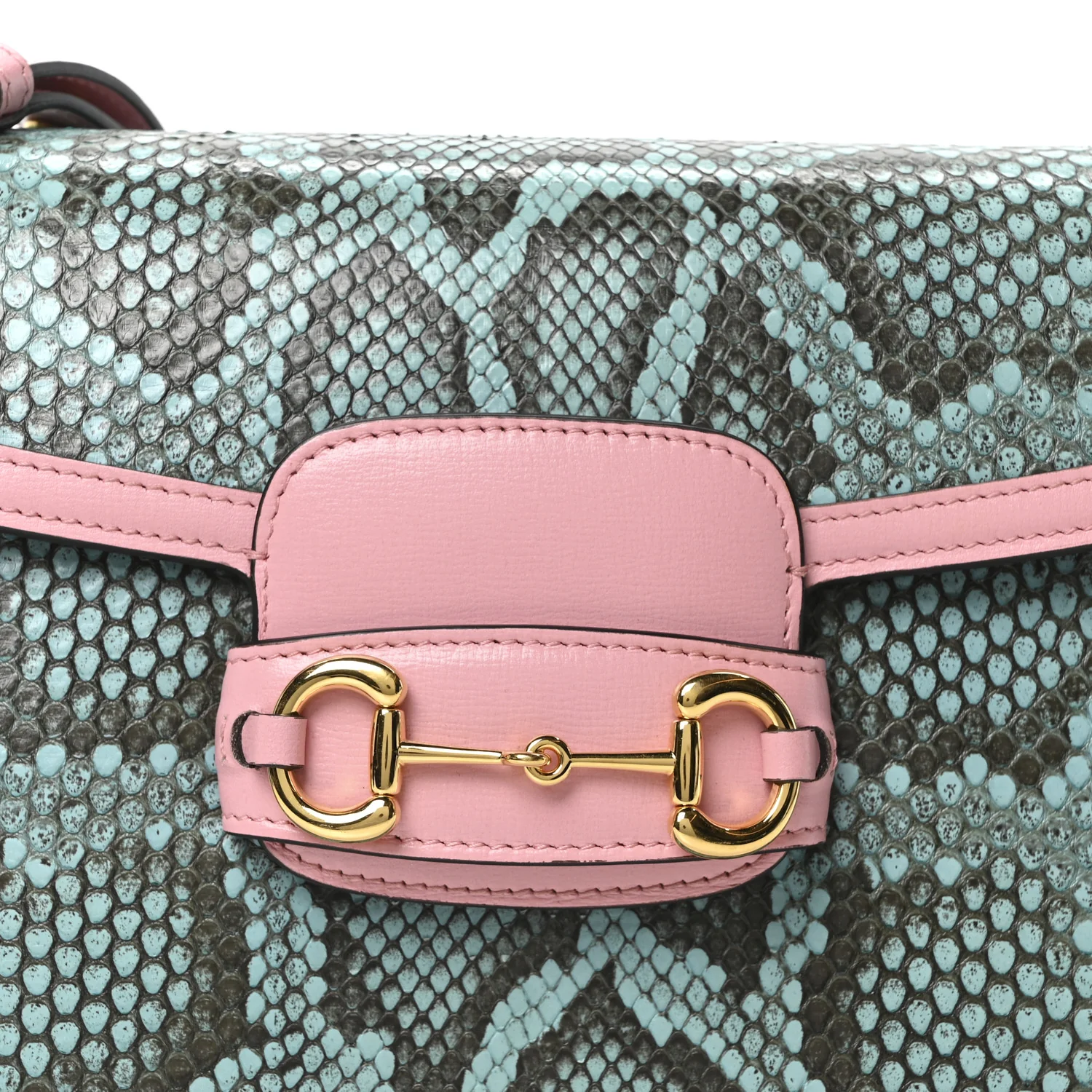 Snakeskin Calfskin Horsebit 1955 Shoulder Bag Blue Pink - Top Club