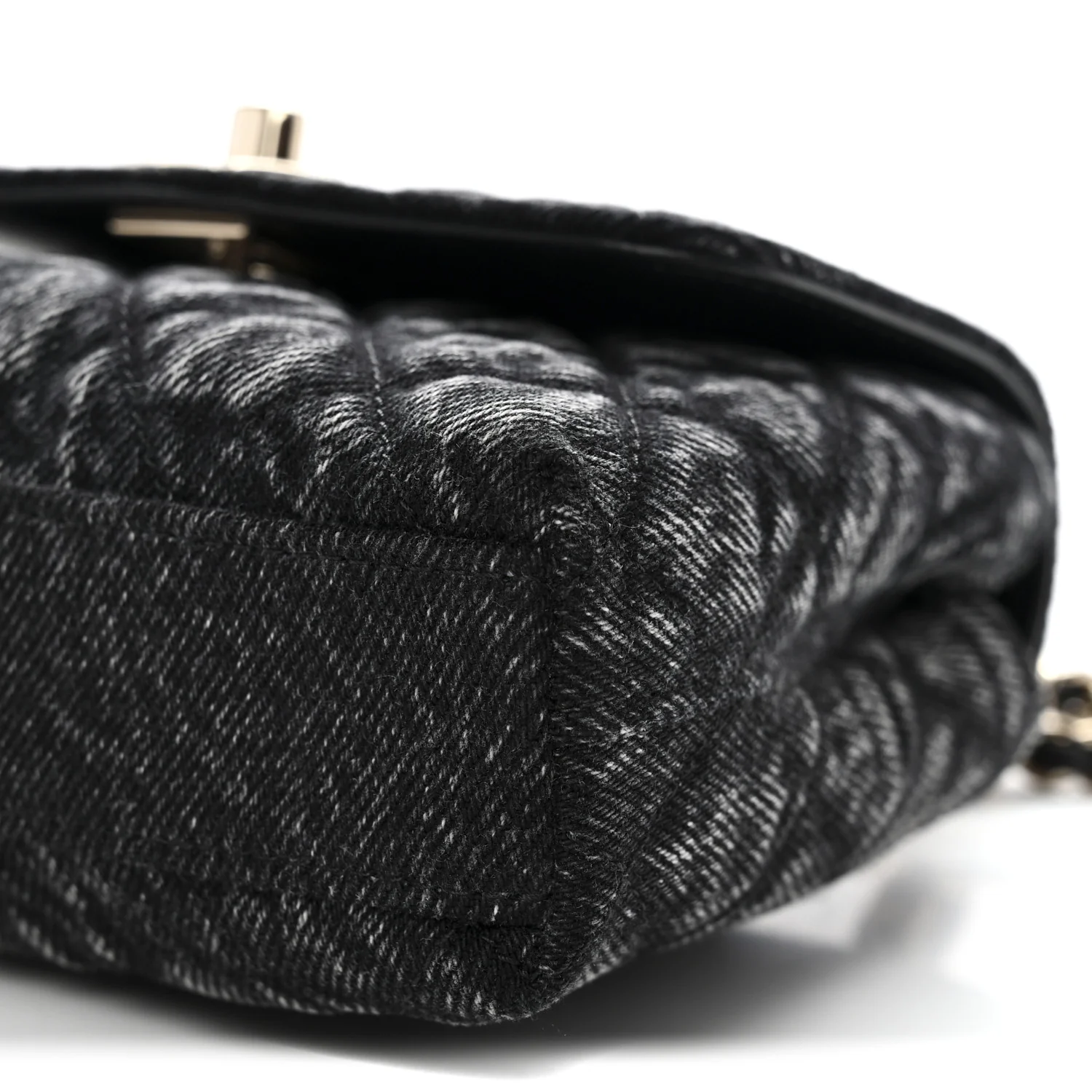 Washed Denim Quilted Coco Handle Clutch With Chain Black - Top Club