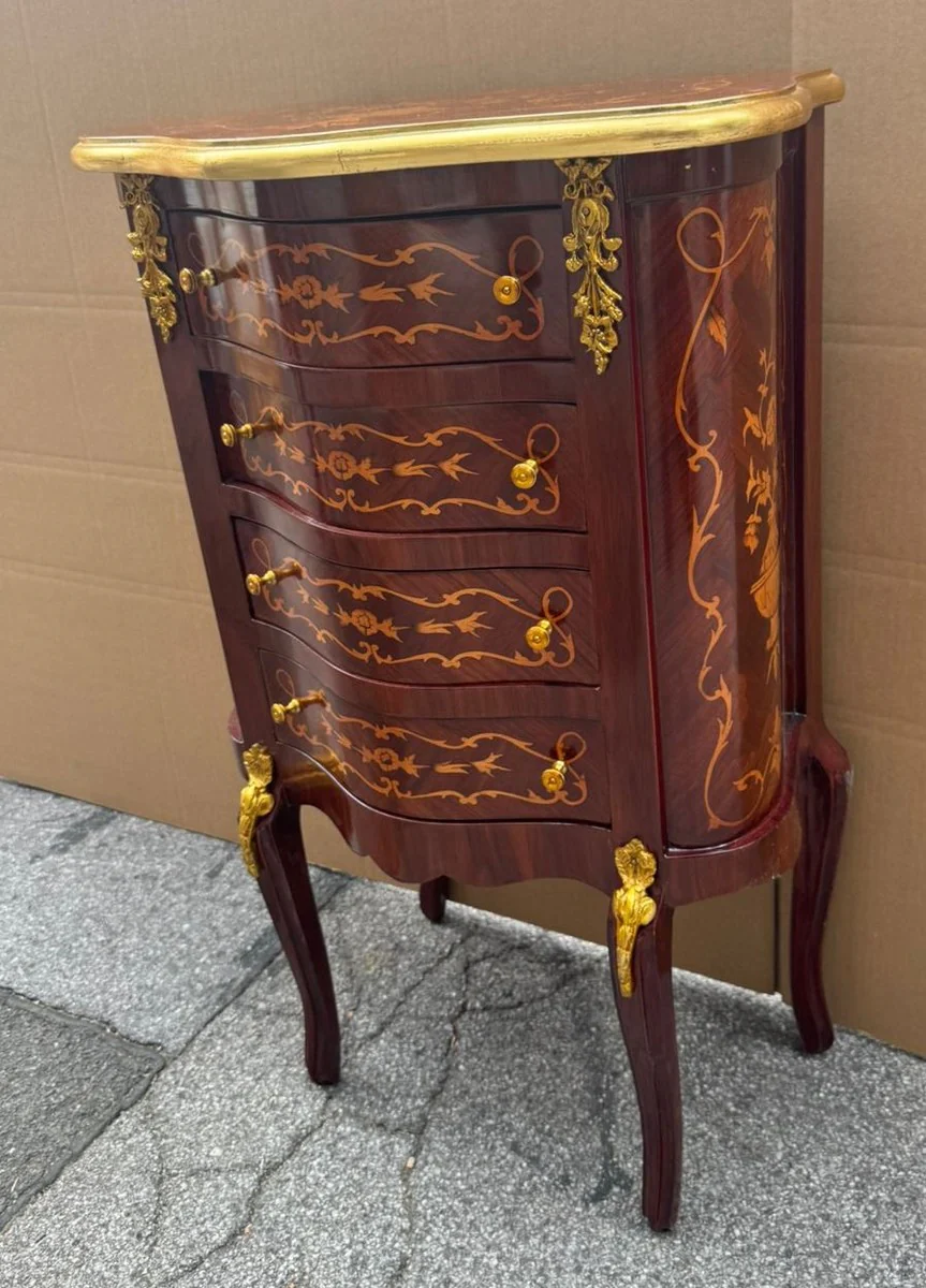 Baroque chest of drawers with 4 drawers brown inlay / gold H. 80 cm