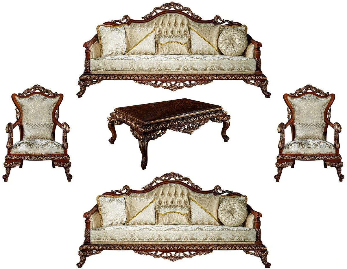 Luxury baroque living room set gold / brown / bronze - 2 sofas & 2 armchairs & 1 coffee table - living room furniture in baroque style - noble and magnificent