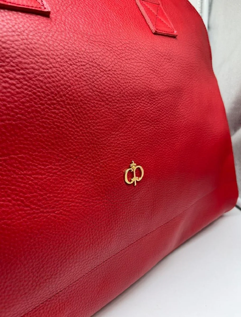 Luxury genuine leather travel bag red / gold 50 cm - Made in Italy