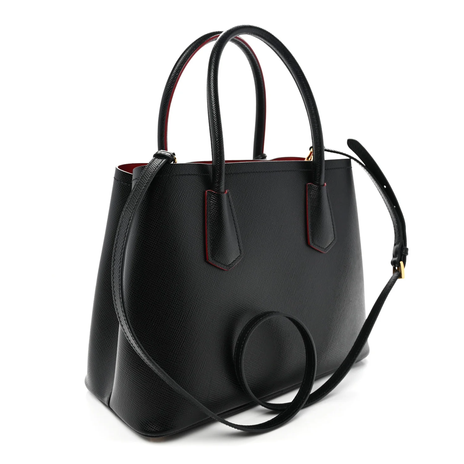Saffiano Cuir Small Double Bag Black Fuoco - Top Club