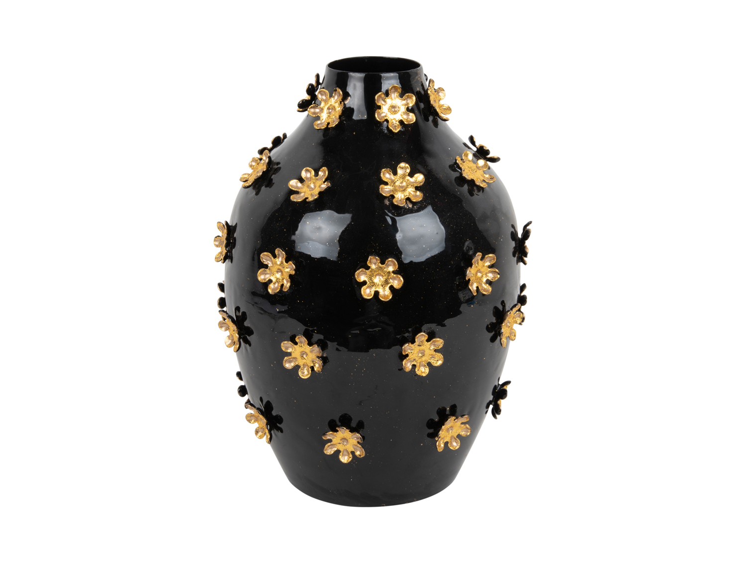 Vase Golden Flowers enamel black
