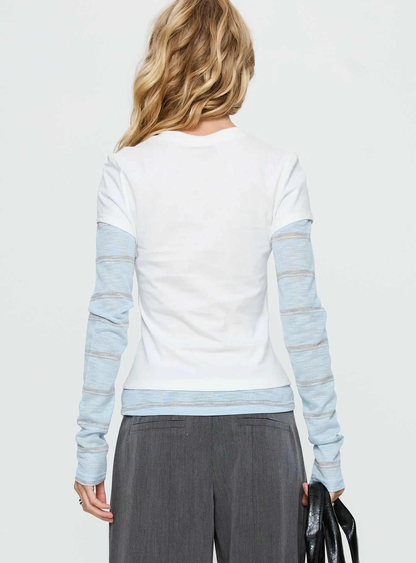 Caisey Layered Long Sleeve Top White / Blue Stripe