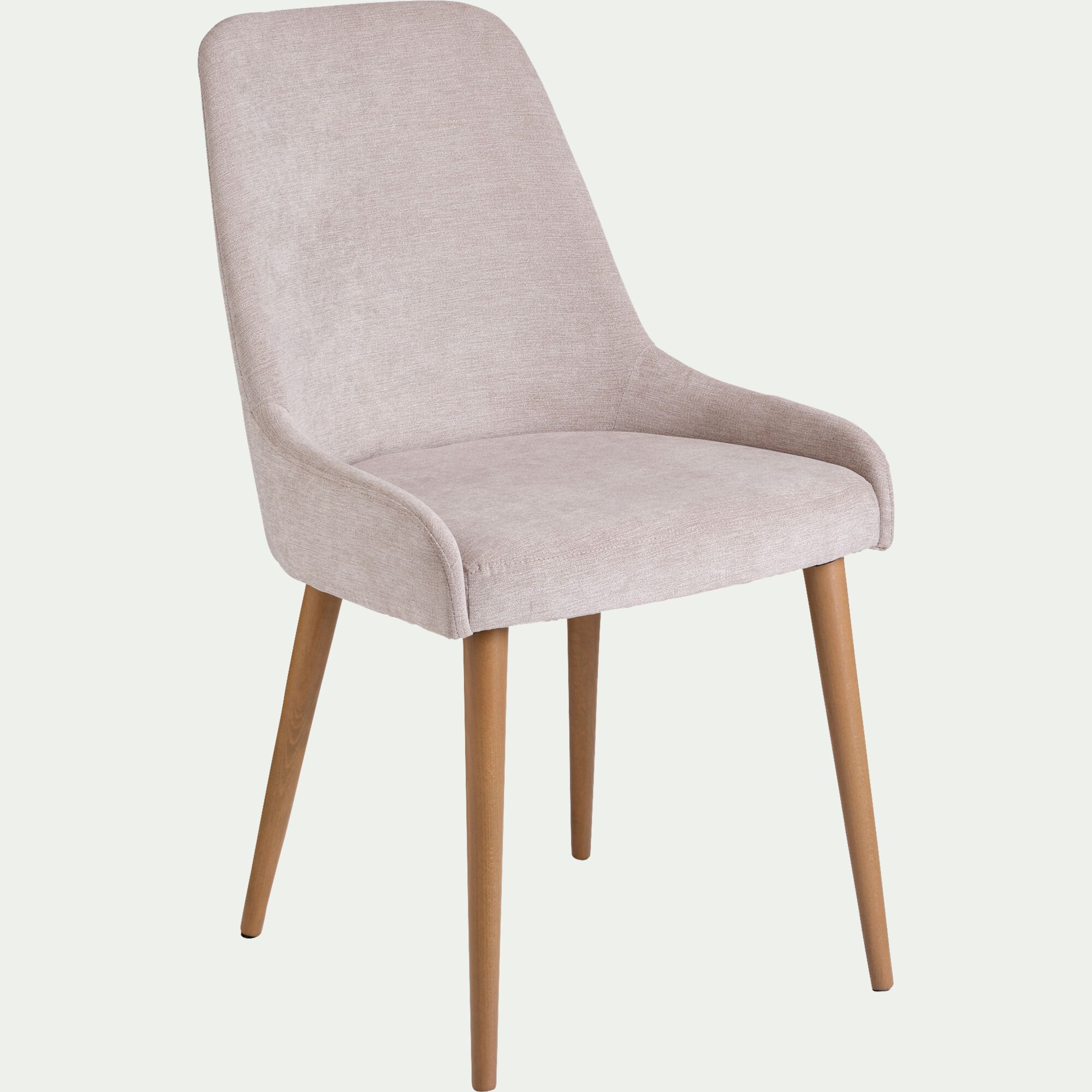 LIVNO - Chaise en tissu effet velours et piètement naturel - beige