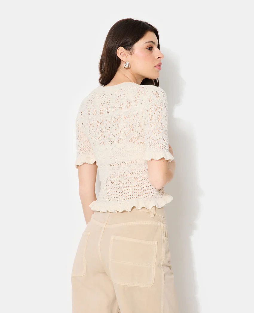 Pimkie Pull manches courtes en maille ajourée