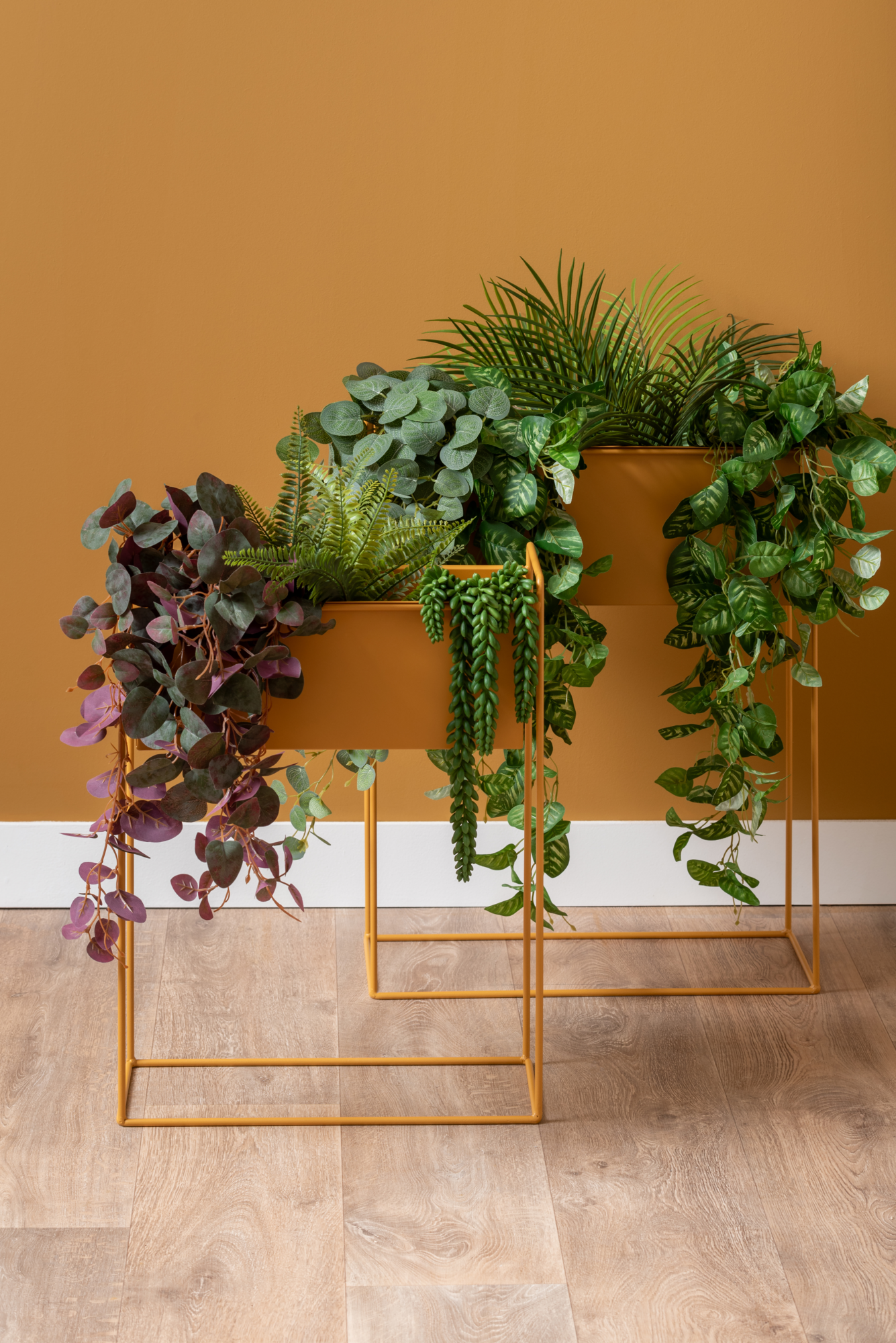 Plant pot set Essence straight iron ochre yellow