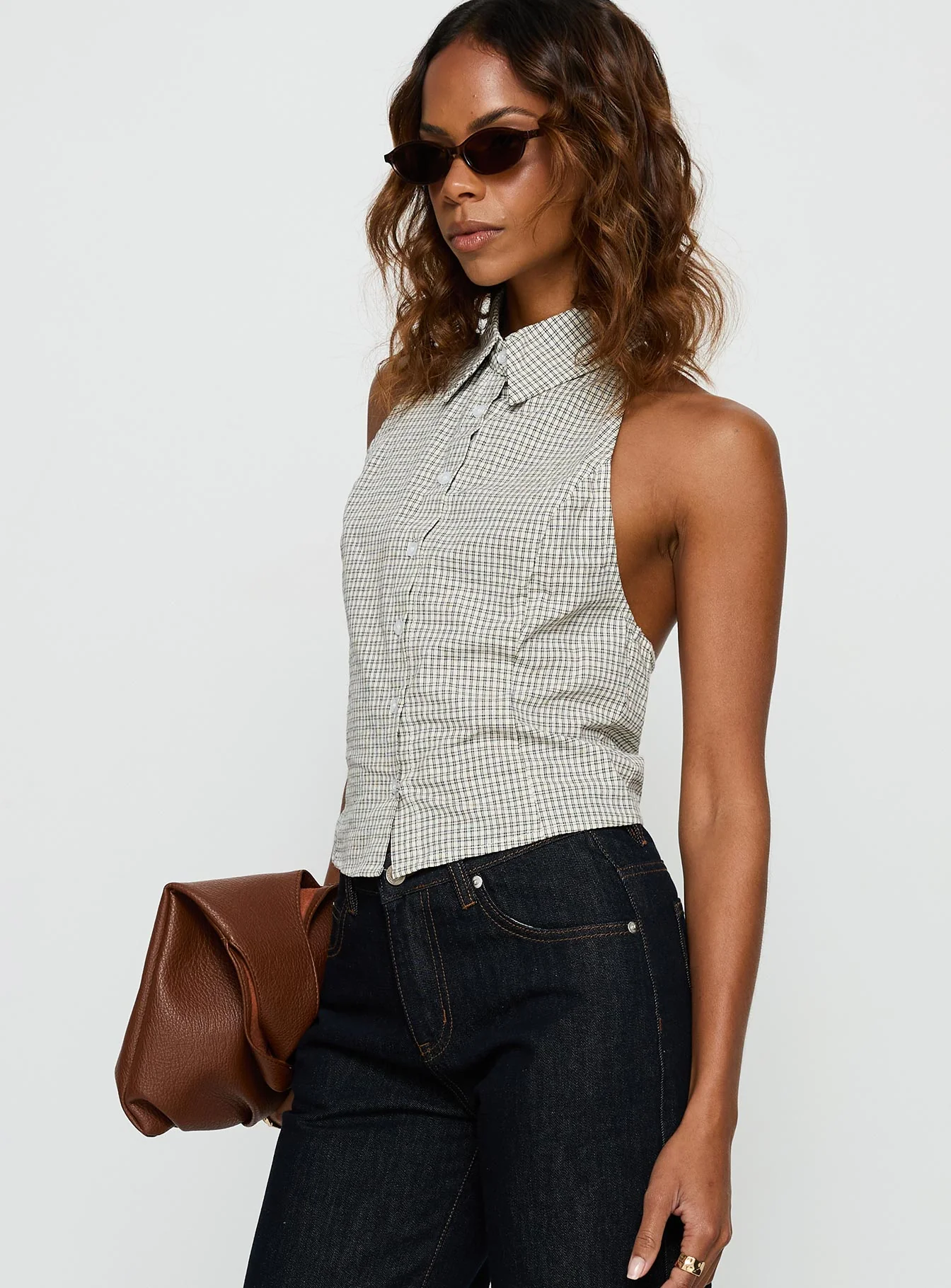 Different Dimensions Sleeveless Collared Top Check
