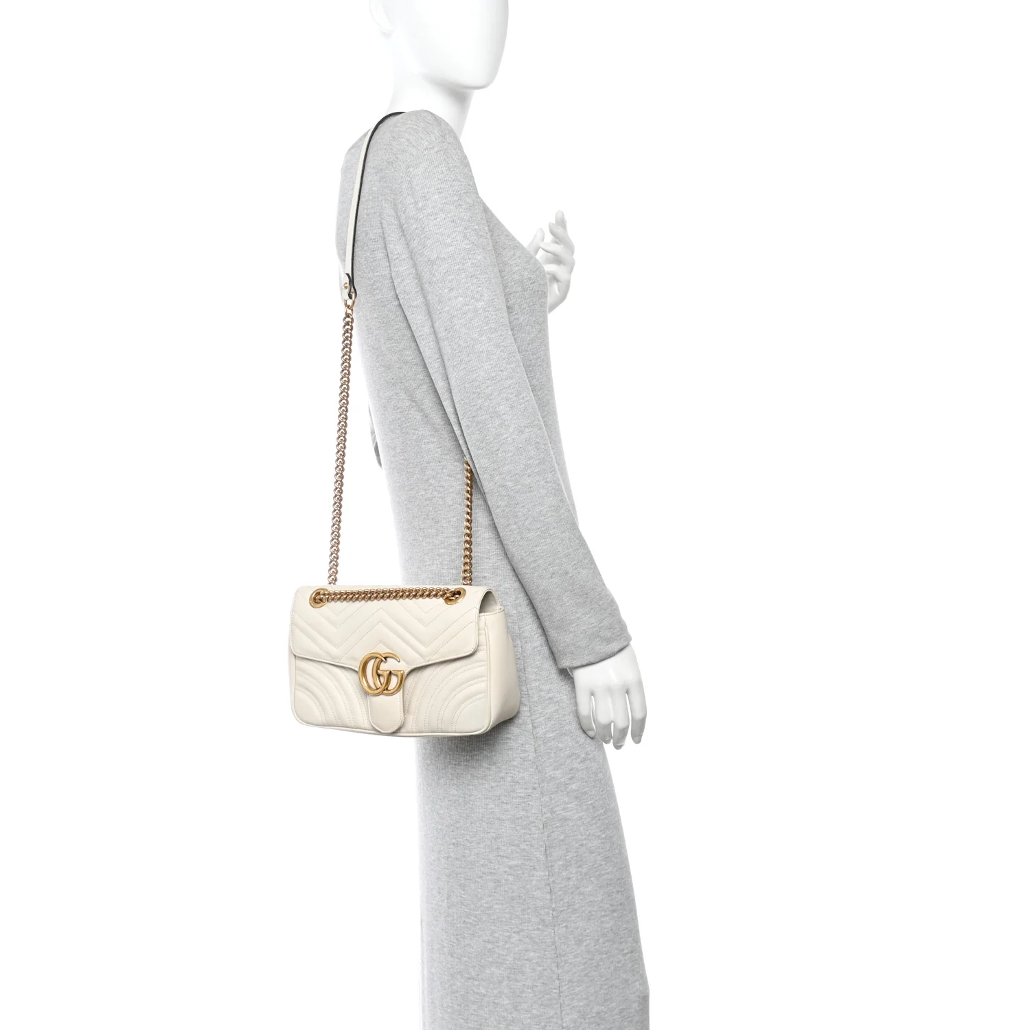 Calfskin Matelasse Small GG Marmont Shoulder Bag White