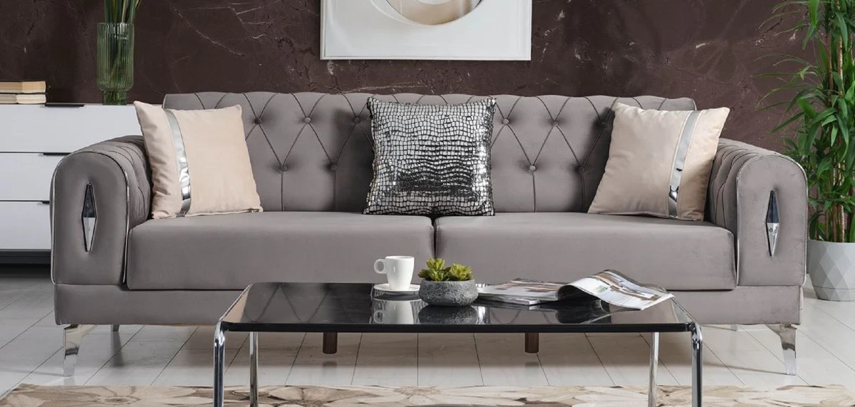 Luxury sofa bed gray / silver 225 x 95 x H. 83 cm - Living room sofa with 4 cushions - Luxury living room furniture