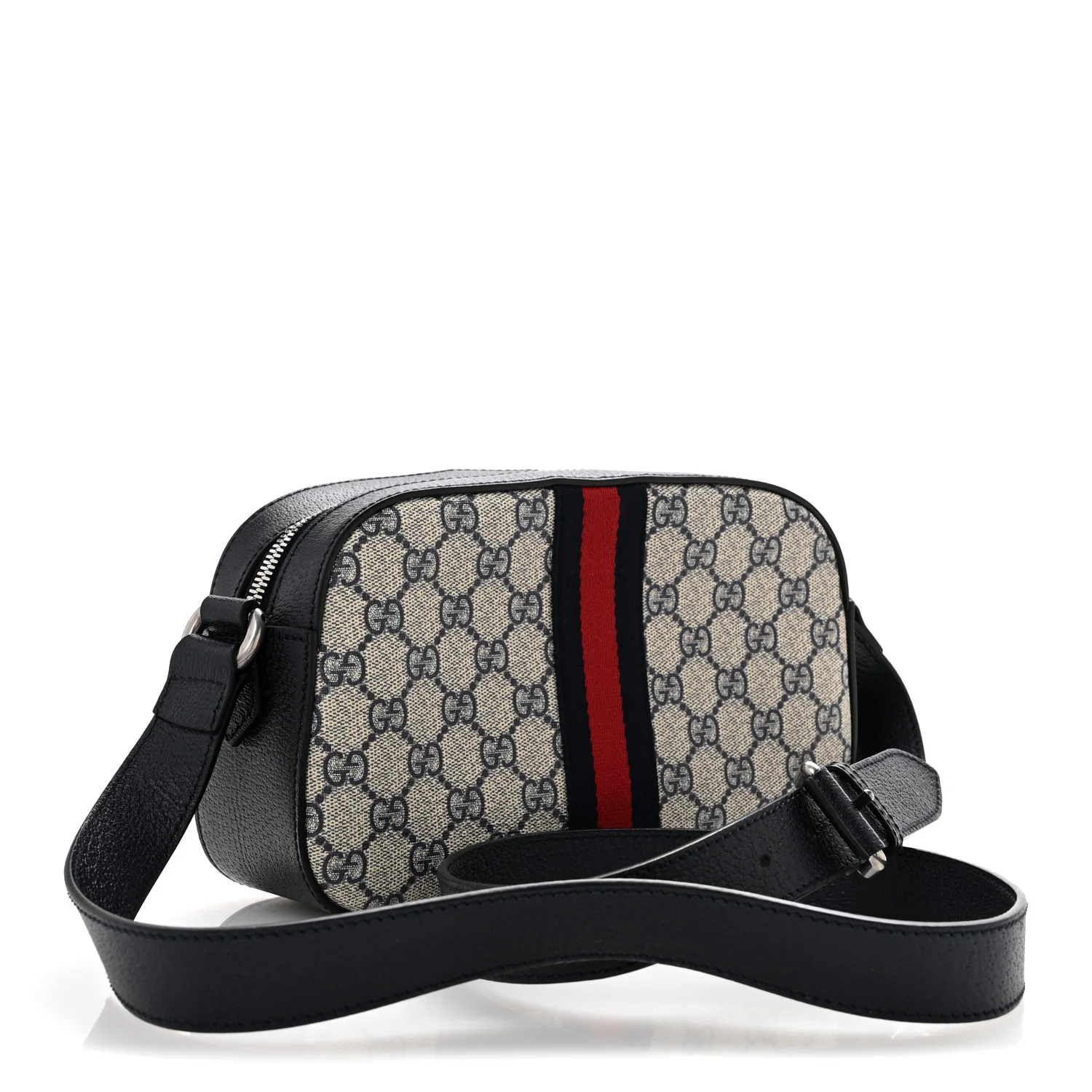 GG Supreme Monogram Textured Dollar Calfskin Web Small Ophidia Camera Bag Beige Blue - Top Club