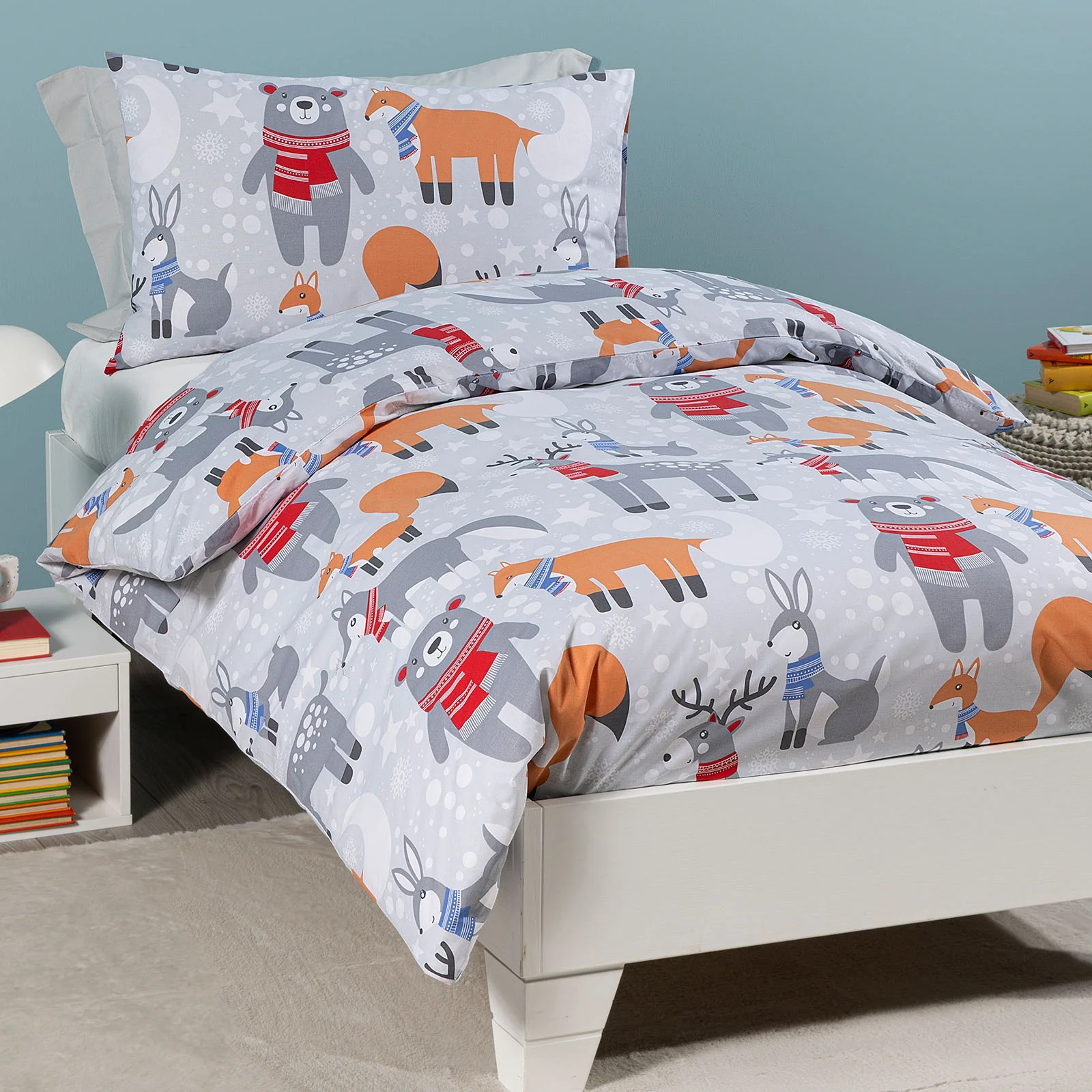 Copripiumino Con Federe In Cotone Teddy Singolo Grigio Caleffi Kids