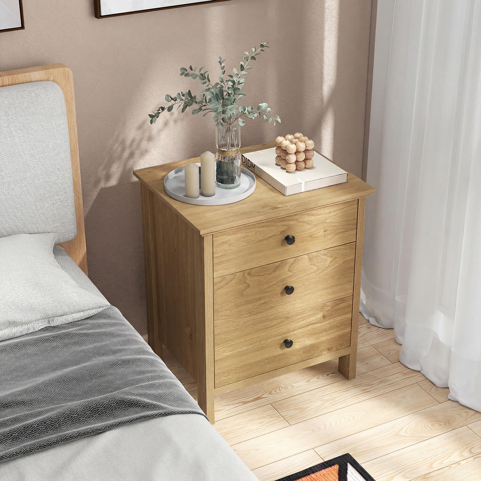 BEFOUNDLOVELY 3 Drawers Nightstand Wooden Bedside Table with Ample Storage(1/2)