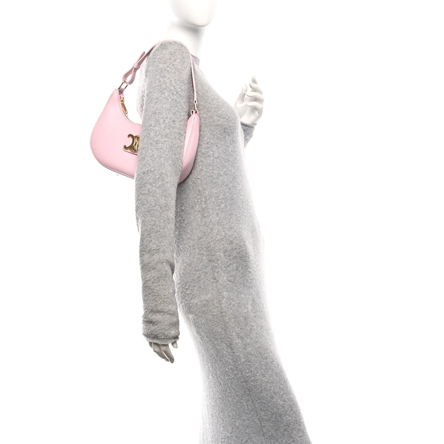 Smooth Calfskin Medium Strap Ava Triomphe Shoulder Pastel Pink
