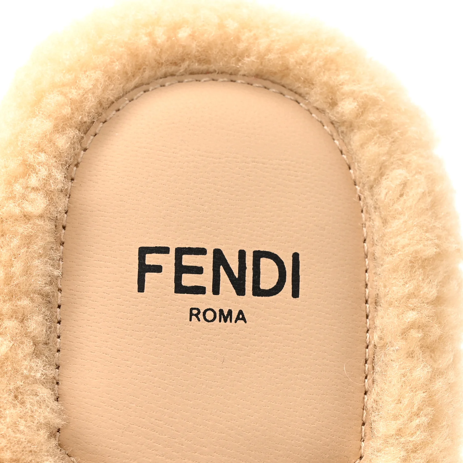 Shearling FF Baguette Slide Sandals 40 Beige Naturale - Top Club