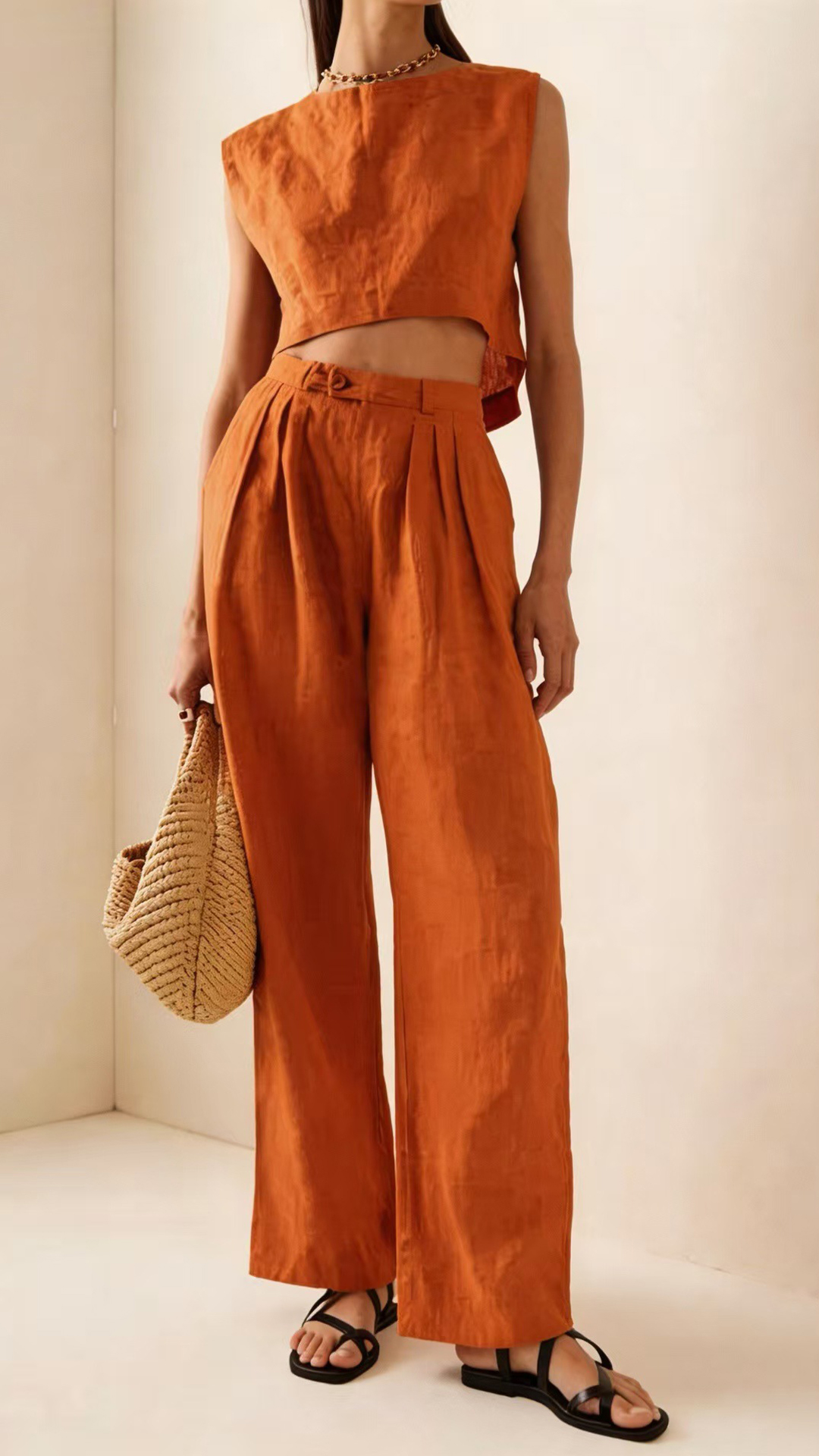 Women's Cotton-Blend Lavender Cropped Sleeveless Loose Set - Nordfashionstorm - Women's Clothing, Fashion for You - Nordfashionstorm.com