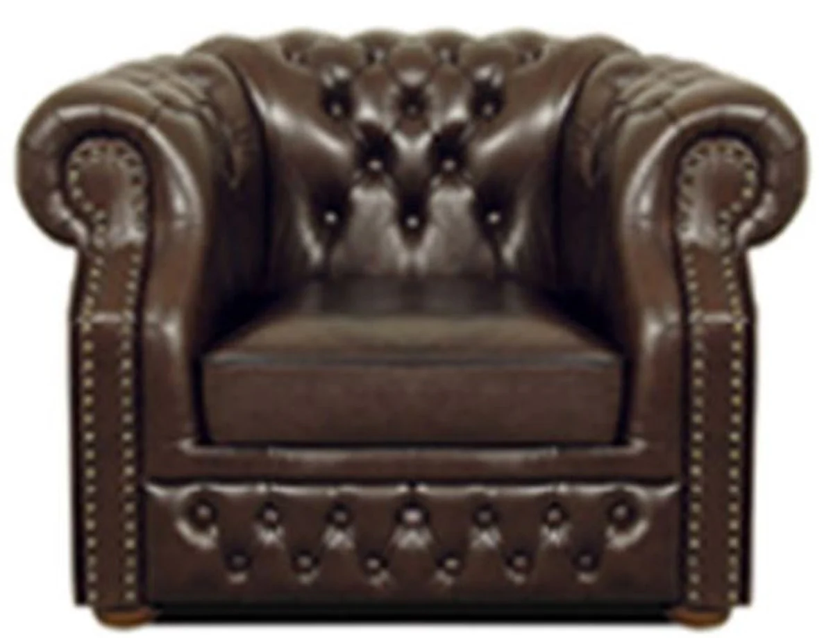 Real leather armchair dark brown 120 x 90 x H. 80 cm - Chesterfield armchair