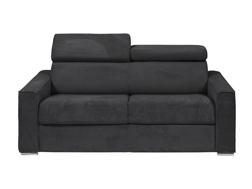 Sofá cama de 4 plazas de pana gris- Somier de láminas de 160 cm- Colchón de 14 cm- VIZIR