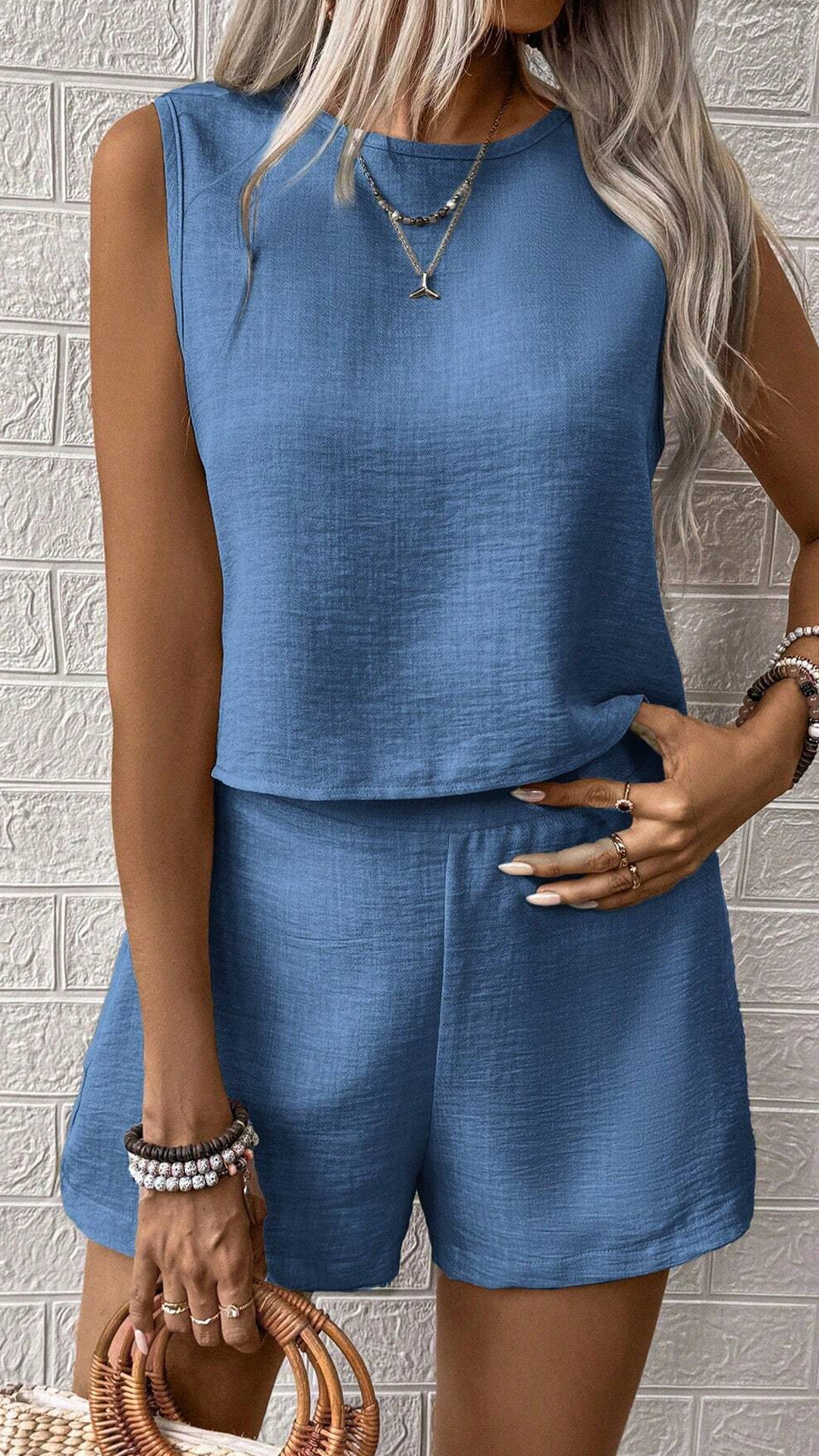 Women‘s Solid Sleeveless Tank Top & Shorts Set - Nordfashionstorm - Women's Clothing, Fashion for You - Nordfashionstorm.com