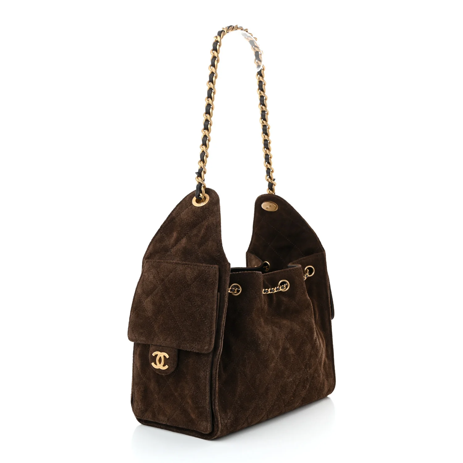 Suede Quilted Small Chanel 25 Handbag Dark Brown - Top Club
