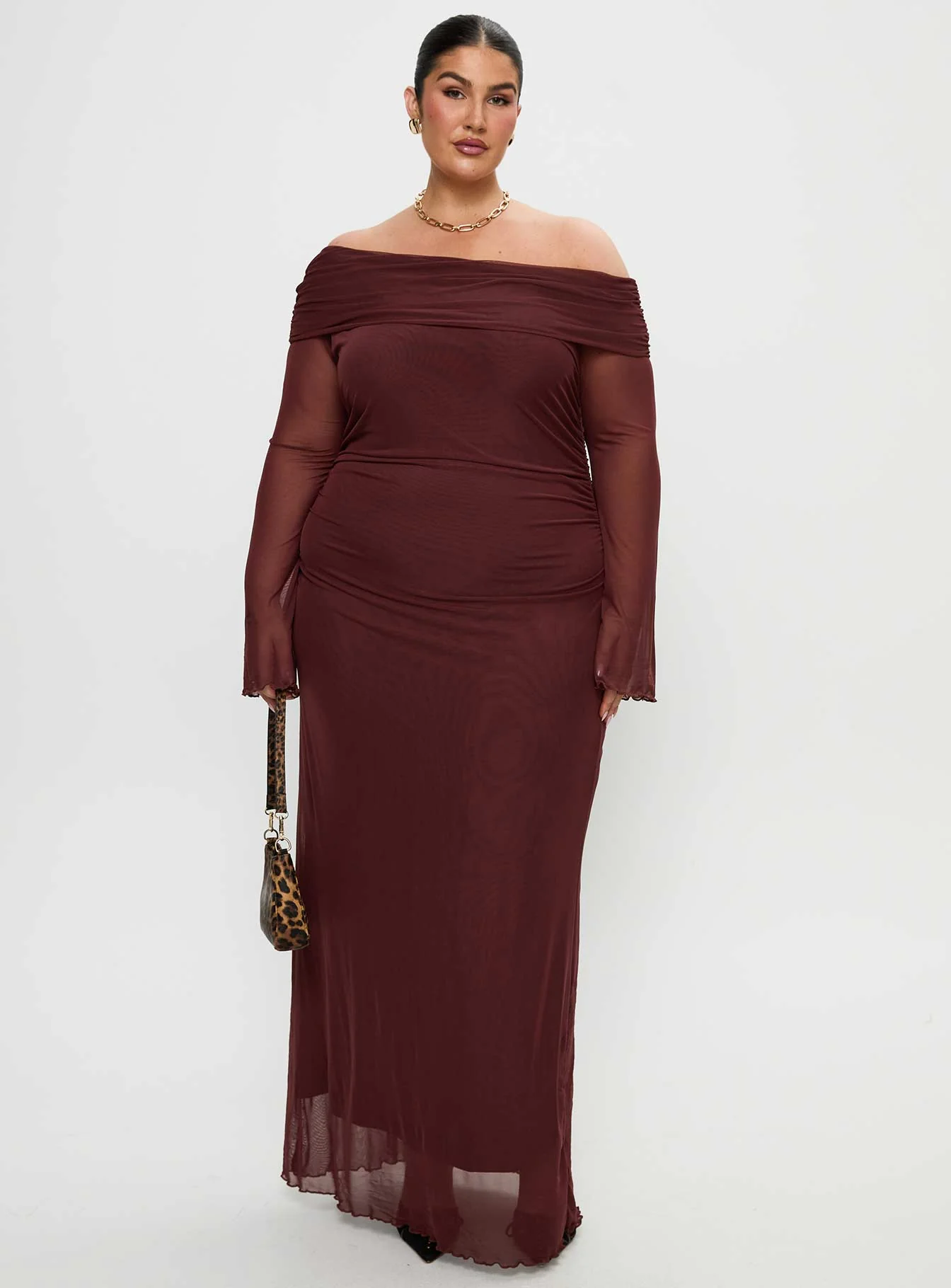 Consideration Long Sleeve Maxi Dress Chocolate Curve