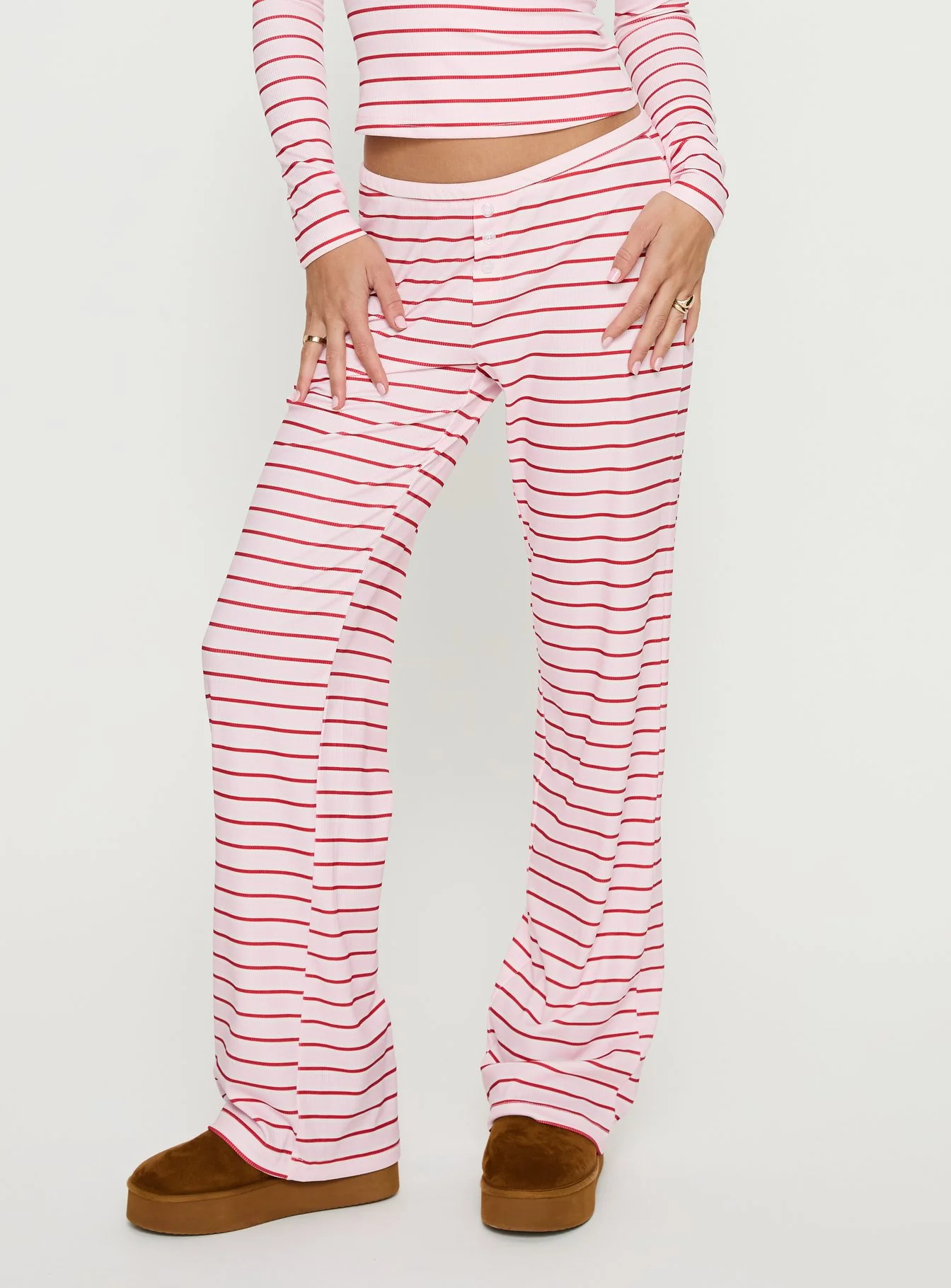 Slumber Party Sleep Rib Pants Pink Stripe