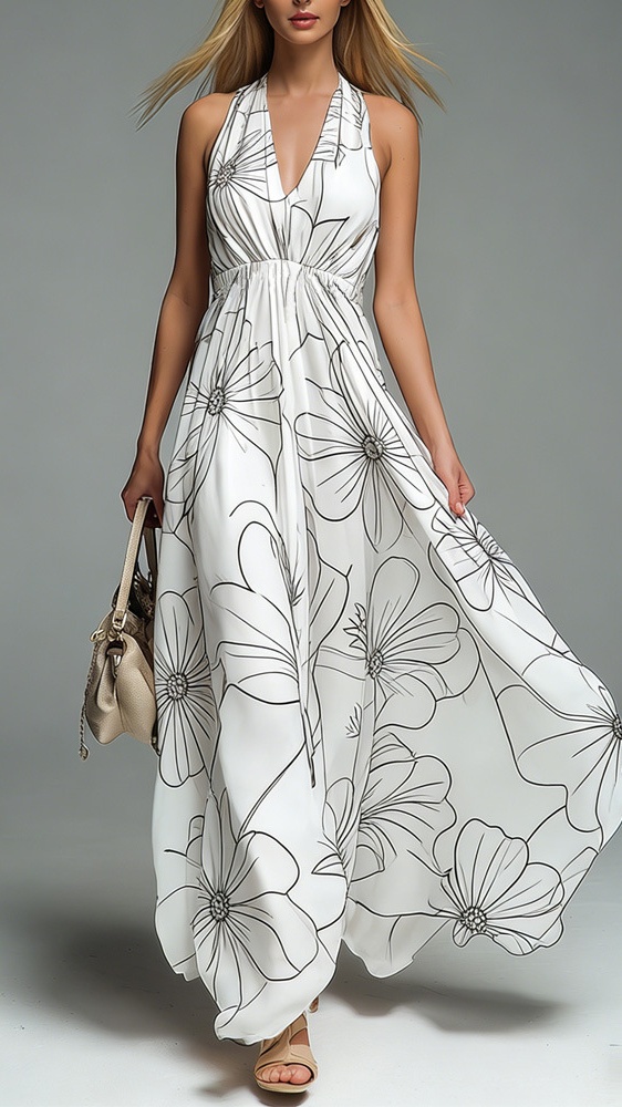 Women's V-neck halter neck printed casual dress - Nordfashionstorm - Women's Clothing, Fashion for You - Nordfashionstorm.com