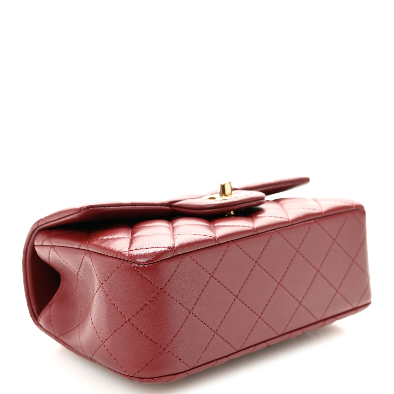 Lambskin Quilted Mini Top Handle Rectangular Flap Burgundy - Top Club