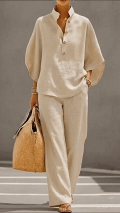 Plus Size Friendly Women’s Batwing Sleeve Linen Cotton Two-Piece Set – Casual Shirt & Wide Leg Pants Outfit - Nordfashionstorm - Women's Clothing, Fashion for You - Nordfashionstorm.com