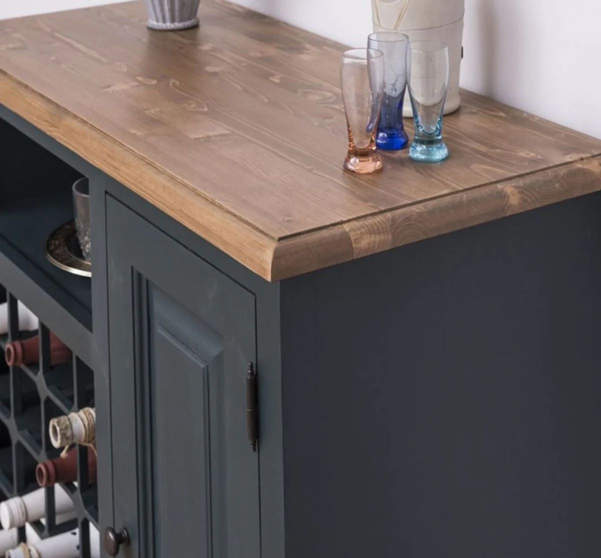Country house style wine cabinet with door gray blue / natural color 90 x 41 x H. 90 cm - country house style furniture