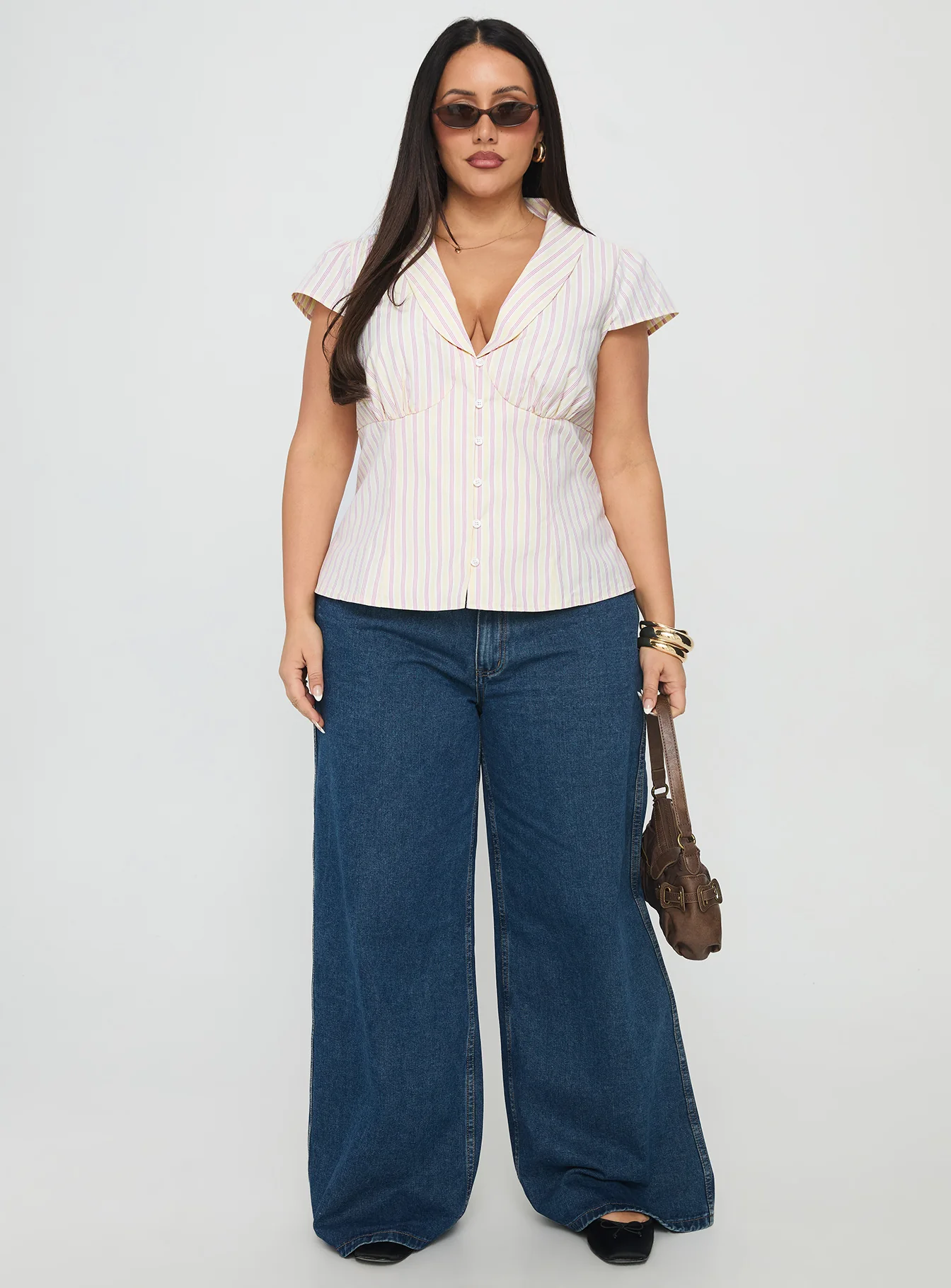 Ellis Island Collared Top Pink Stripe Curve