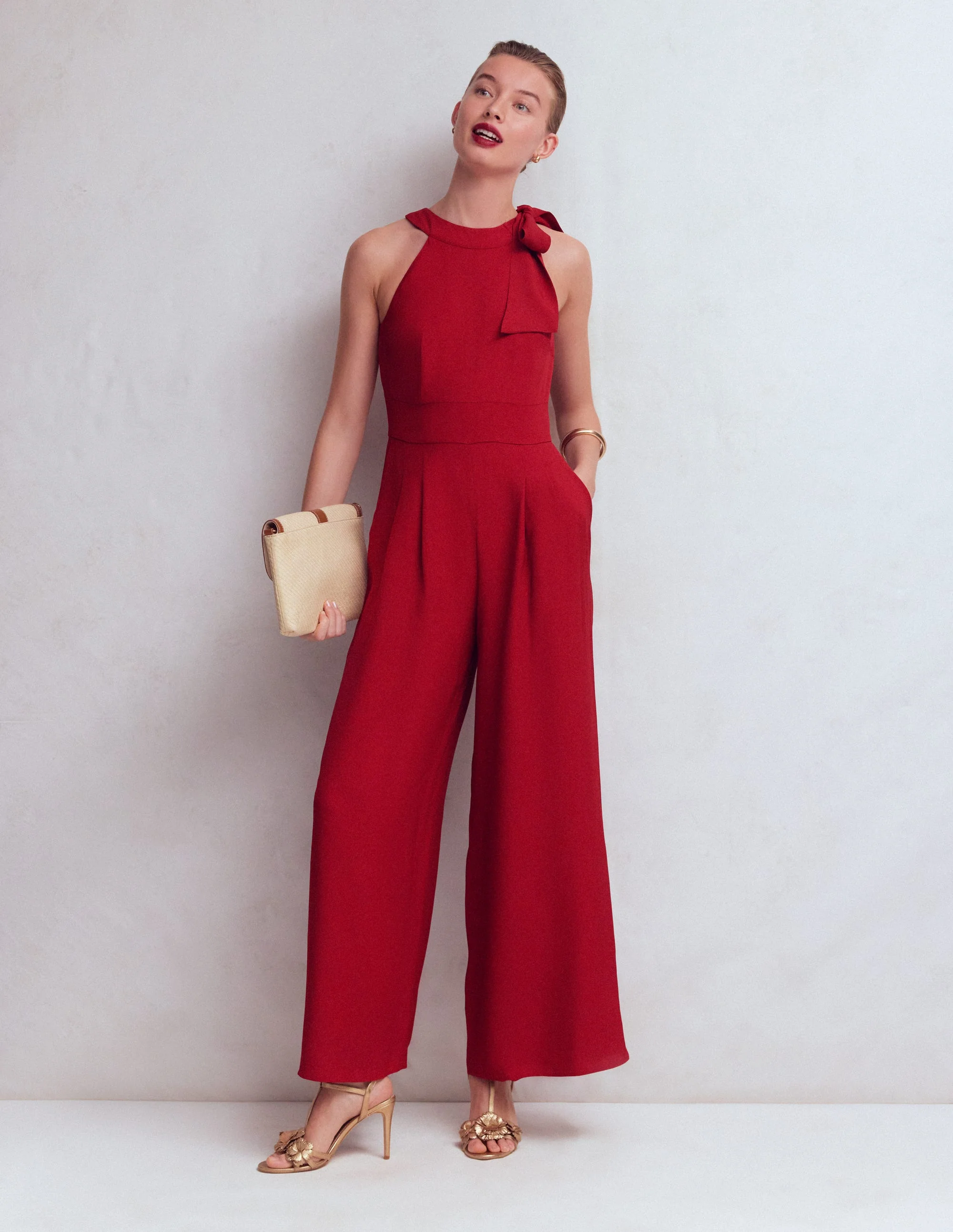 Neckholder-Jumpsuit zum Binden-Sattes Kastanienbraun