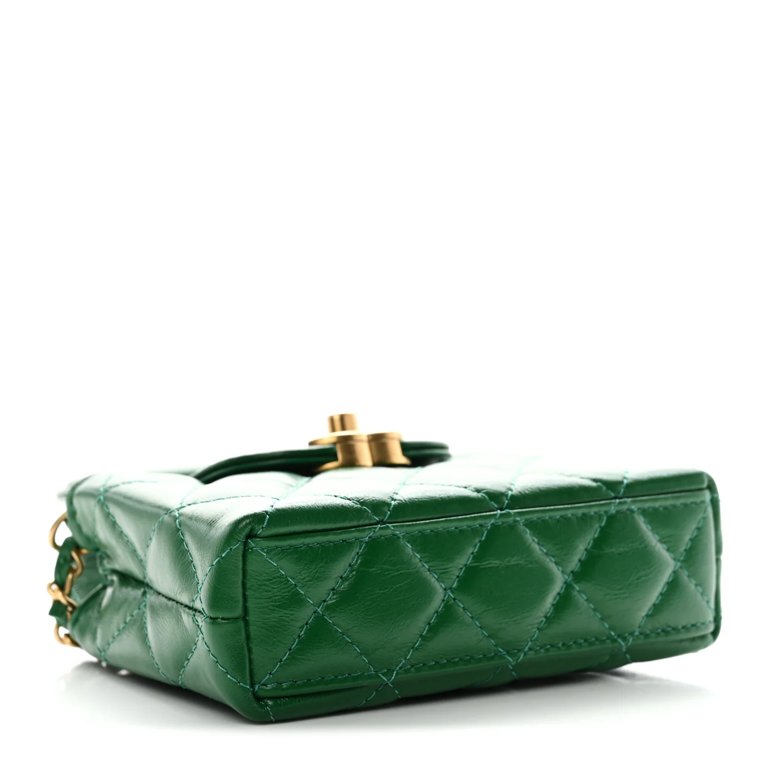 Shiny Aged Calfskin Quilted Mini Nano Kelly Shopper Green - Top Club