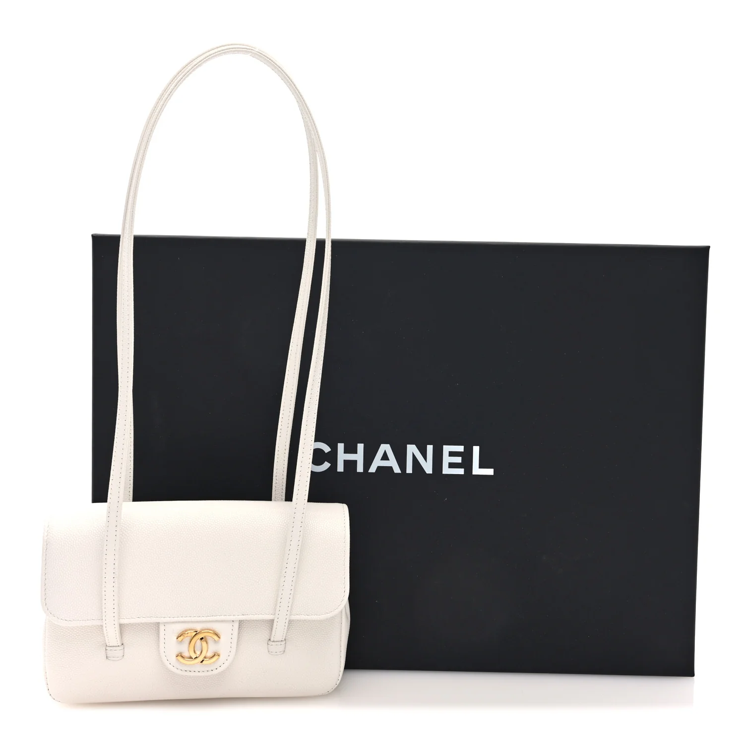 Shiny Caviar Mini Preppy Coco Shoulder Bag White - Top Club