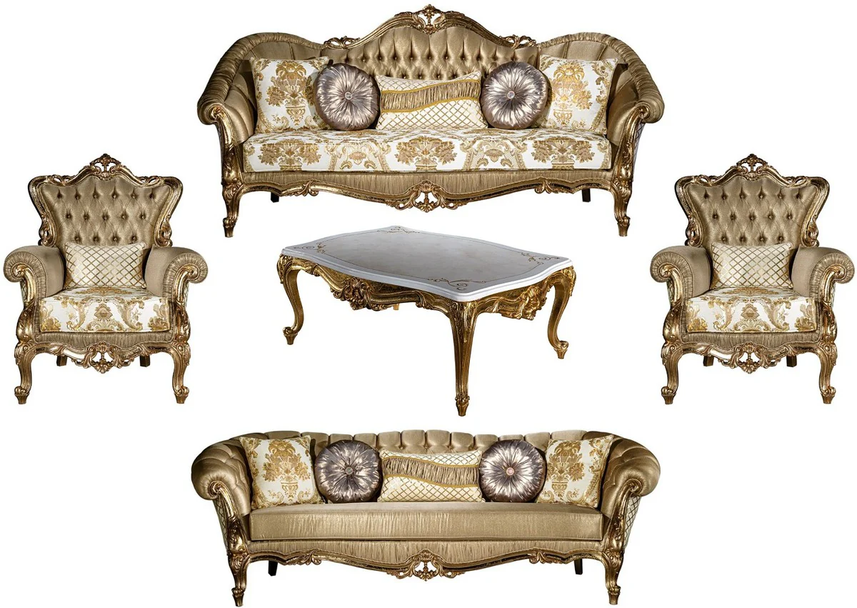 Luxury Baroque Living Room Set Gold / White - 2 Sofas & 2 Armchairs & 1 Coffee Table - Living Room Furniture in Baroque Style - Noble & Magnificent