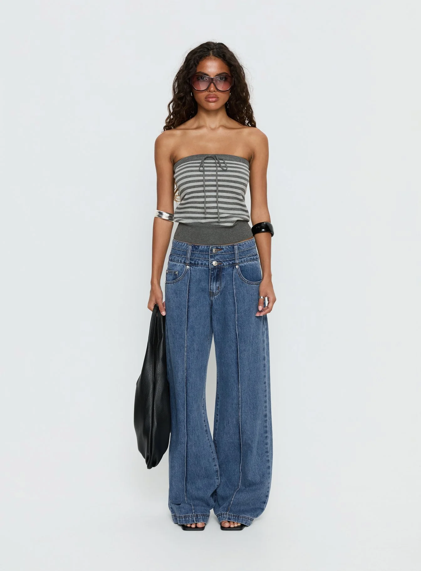 Hannalee Low Rise Wide Leg Jeans Mid Blue Wash