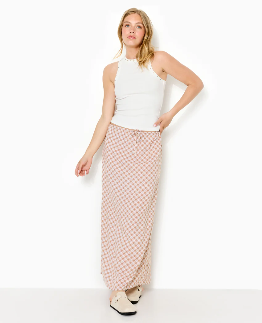 Pimkie Jupe longue ceinture élastiquée motif carreaux