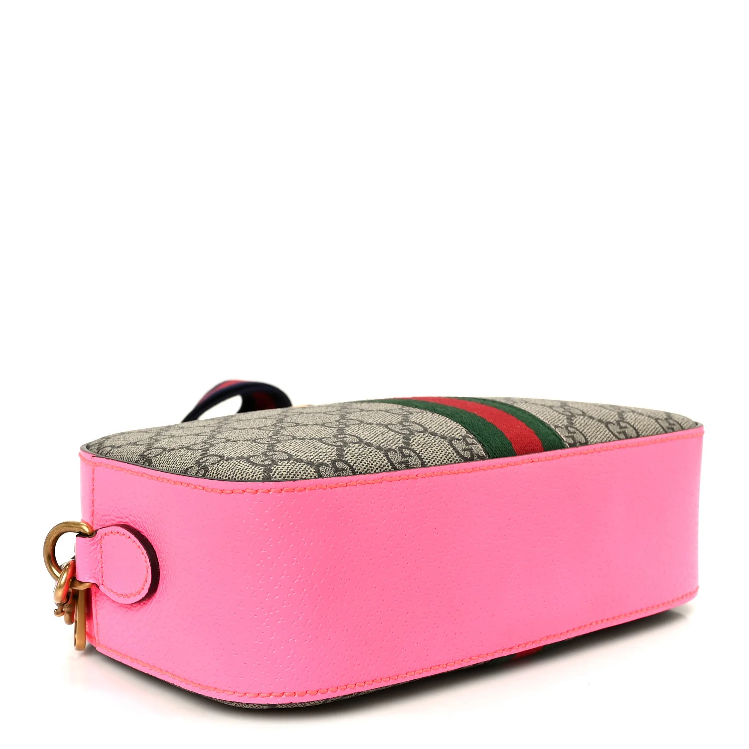 GG Supreme Monogram Textured Dollar Calfskin Web Ophidia Small Crossbody Bag Beige Ebony Fuchsia - Top Club