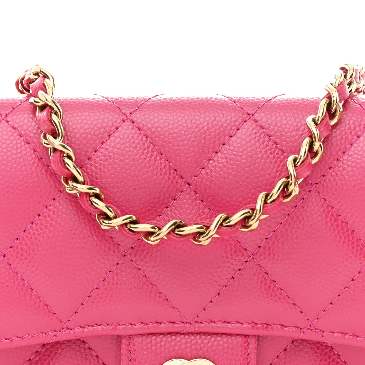 Caviar Quilted Flap Phone Holder With Chain Pink - Top Club