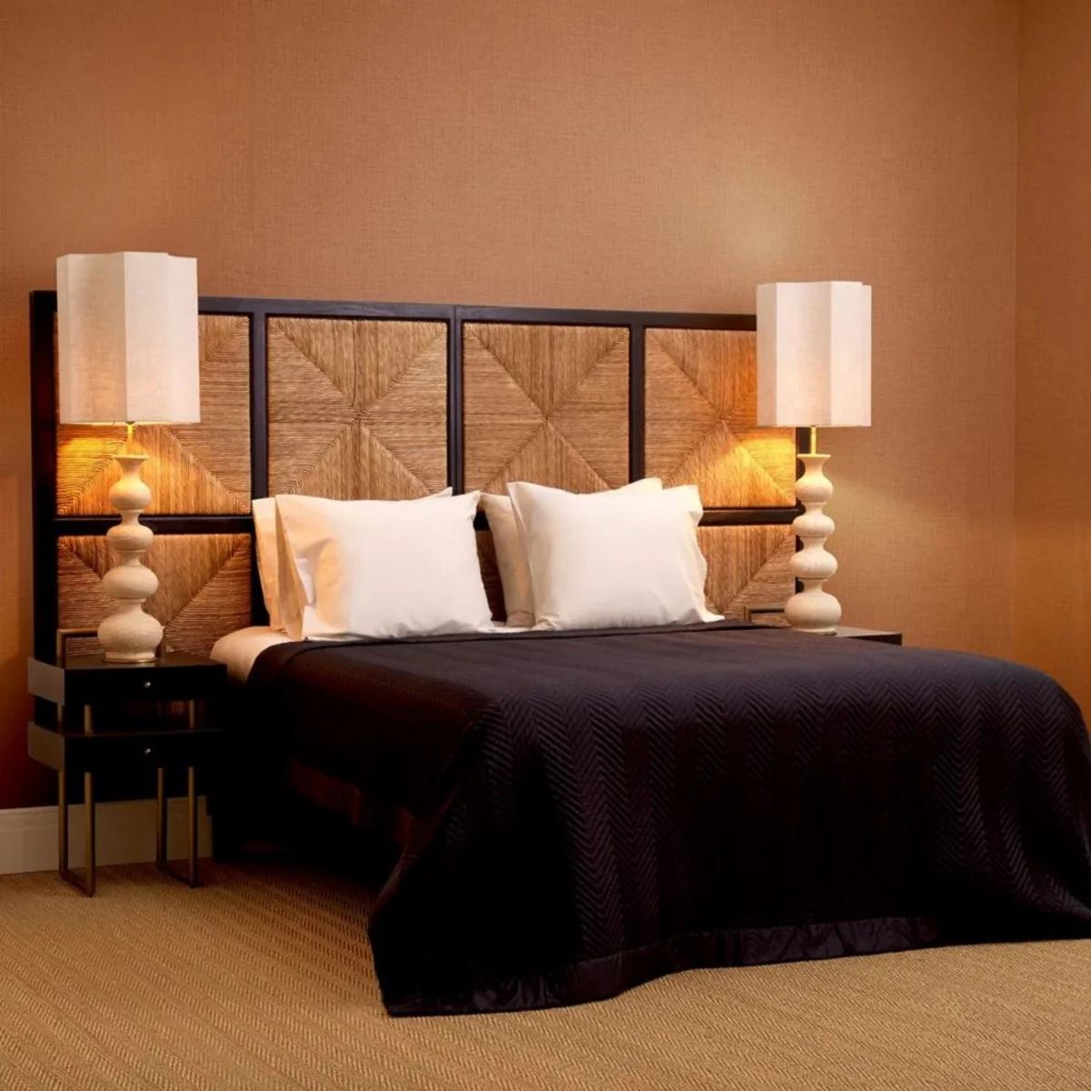 Luxury bed headboard natural / black 290 cm - luxury bedroom furniture