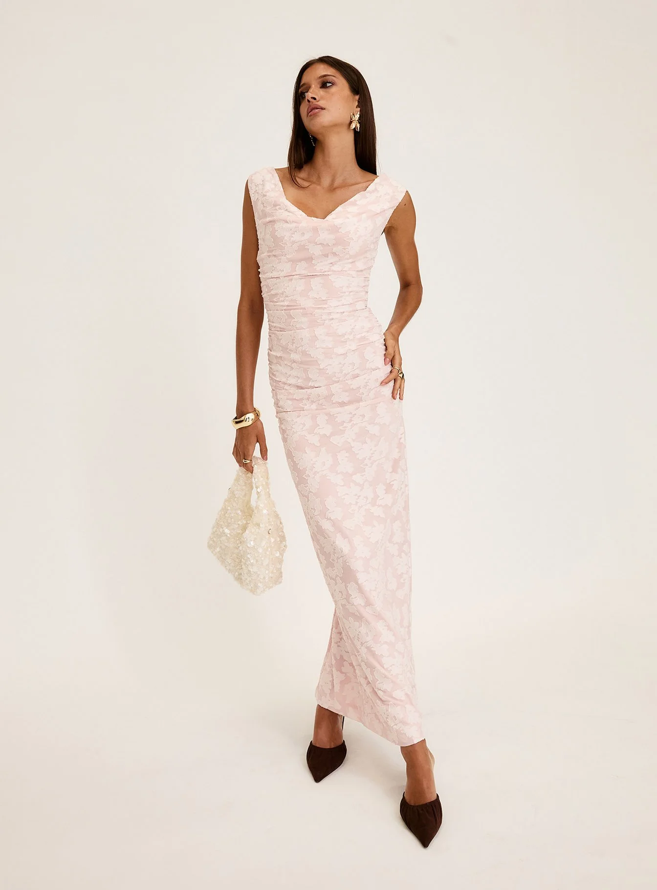 Kristeen Cowl Neck Maxi Dress Blush Pink