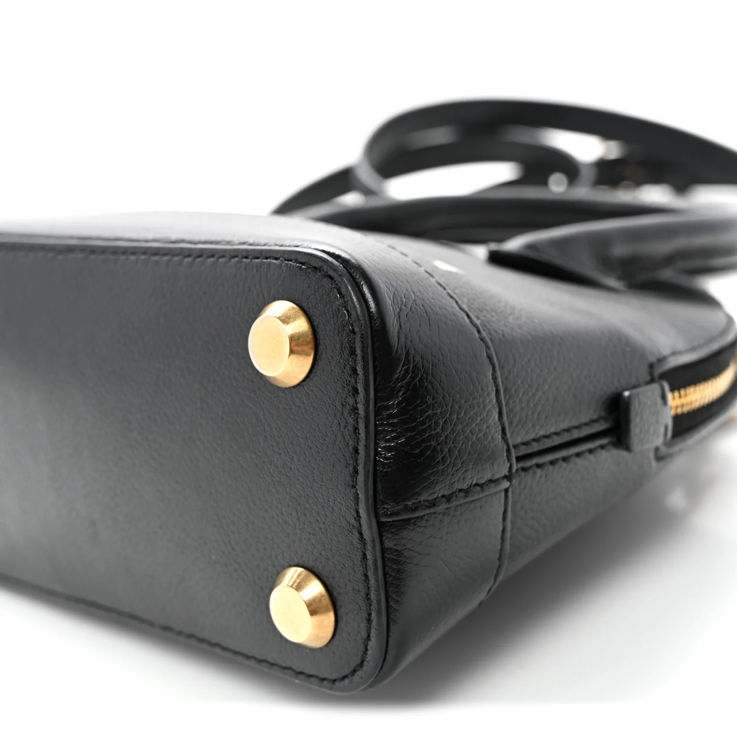 Signature Grained Calfskin Logo XXS Ville Top Handle Bag Black White - Top Club