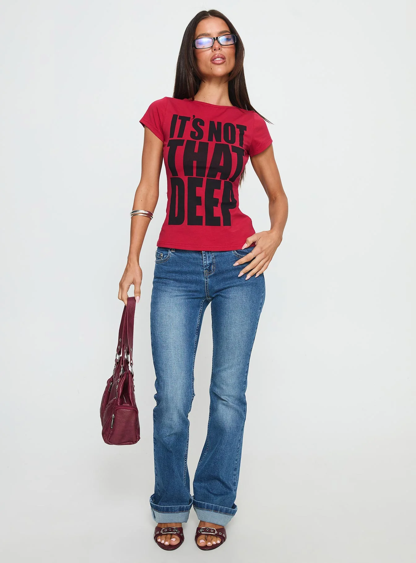 It's Not That Deep Graphic Baby Tee Red